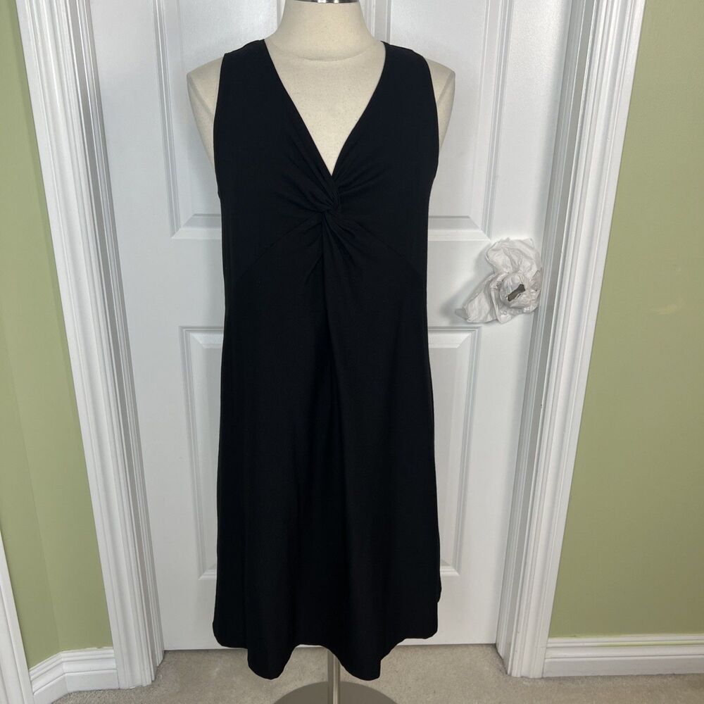 Eileen Fisher Crepe Jersey Dress M Black Twist Front V-Neck Tank Minimalist Chic